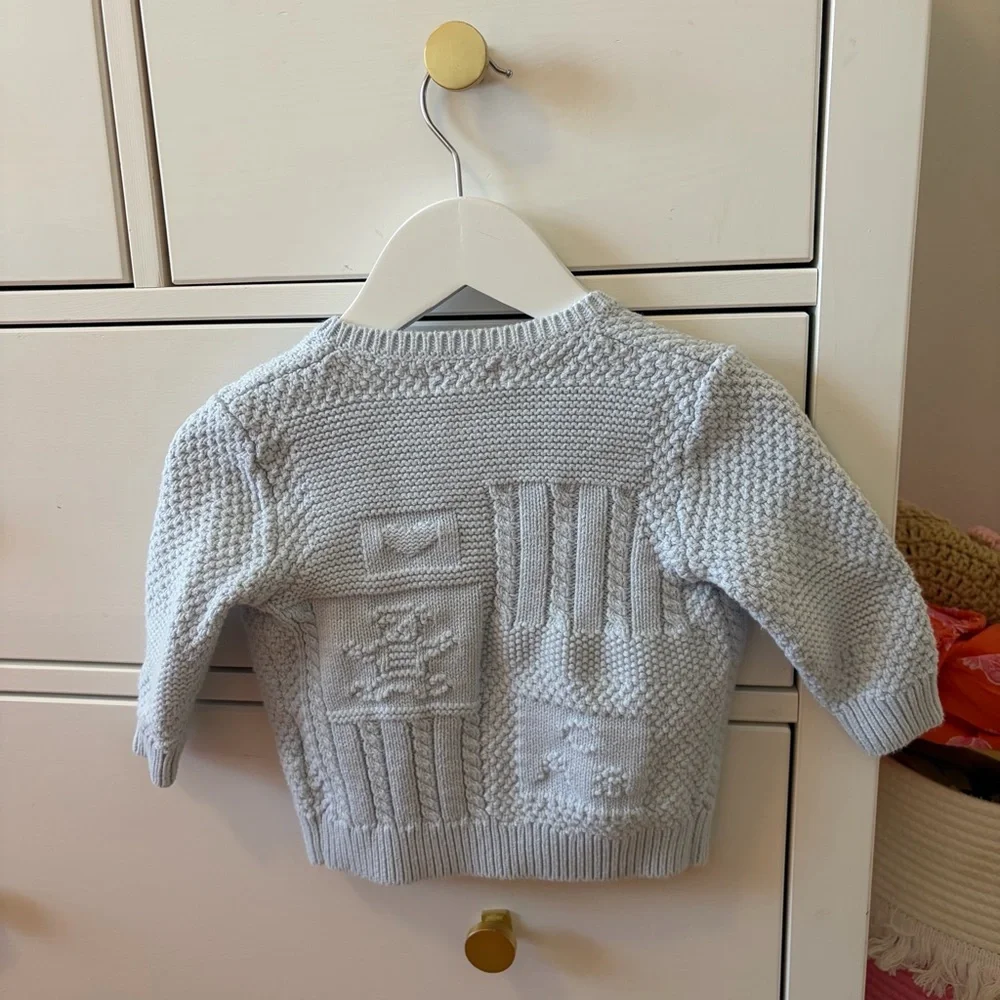 Ralph Lauren Contrast-Knit Cotton Cardigan Size 9-12 Months Beryl Blue